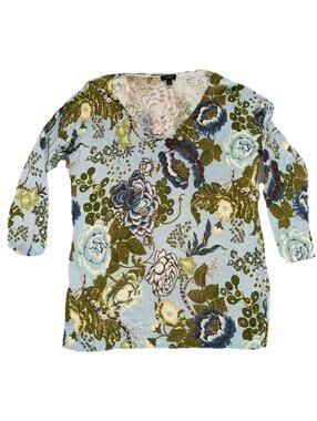 Talbots womens floral silk blend V Neck Sweater S 3/4 Sleeve Fairy spring light